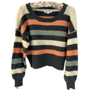 O'Neill Green and Orange Striped Crew Neck Sweater